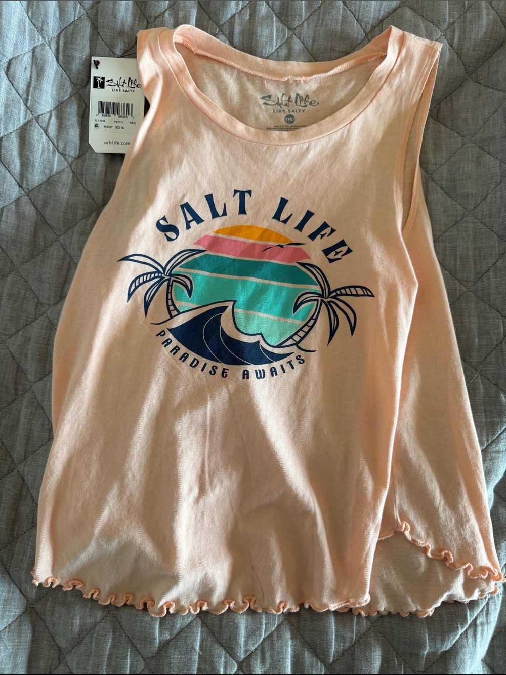 Salt Life Peach Kids Tank Top with Tropical Graphic